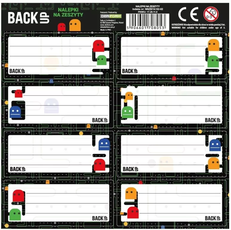 Nalepki na zeszyt BackUp 7 A102  DERFORM - tantis.pl