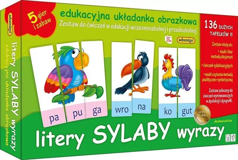 Litery, sylaby, wyrazy. Edukacyjna układanka obrazkowa - tantis.pl