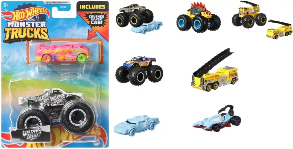 Hot Wheels Monster Trucks Pojazd 1:64 + autko, mix - tantis.pl