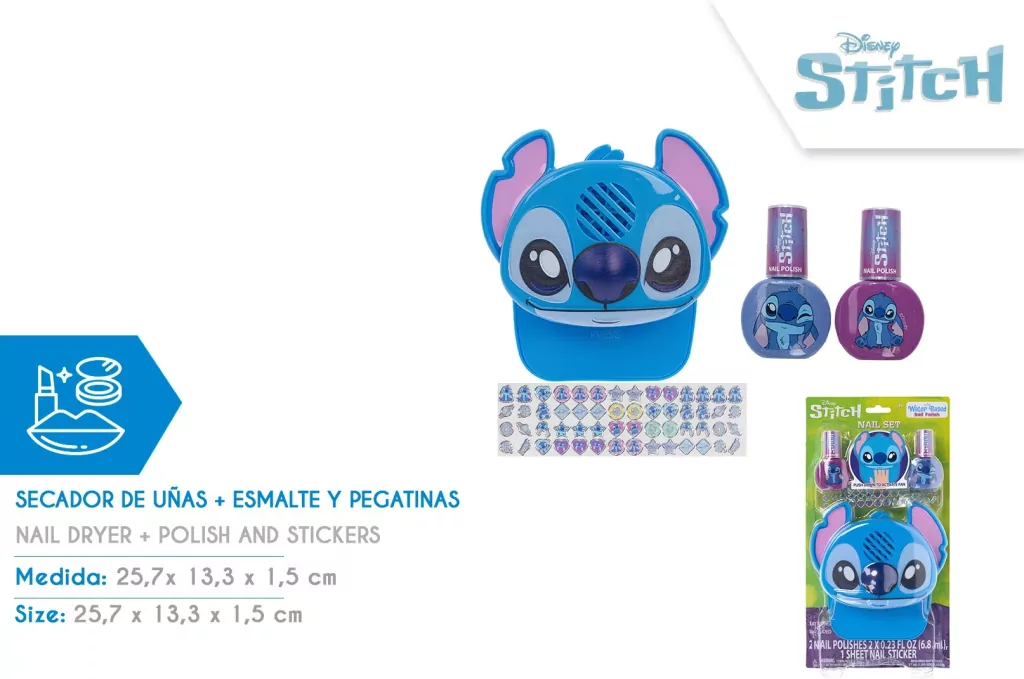 Zestaw suszarka do paznokci + 2 lakiery + naklejki Stitch SI0095GG - tantis.pl