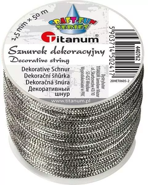Sznurek metalizowany z rdzeniem 1.5mmx30m srebrny - tantis.pl