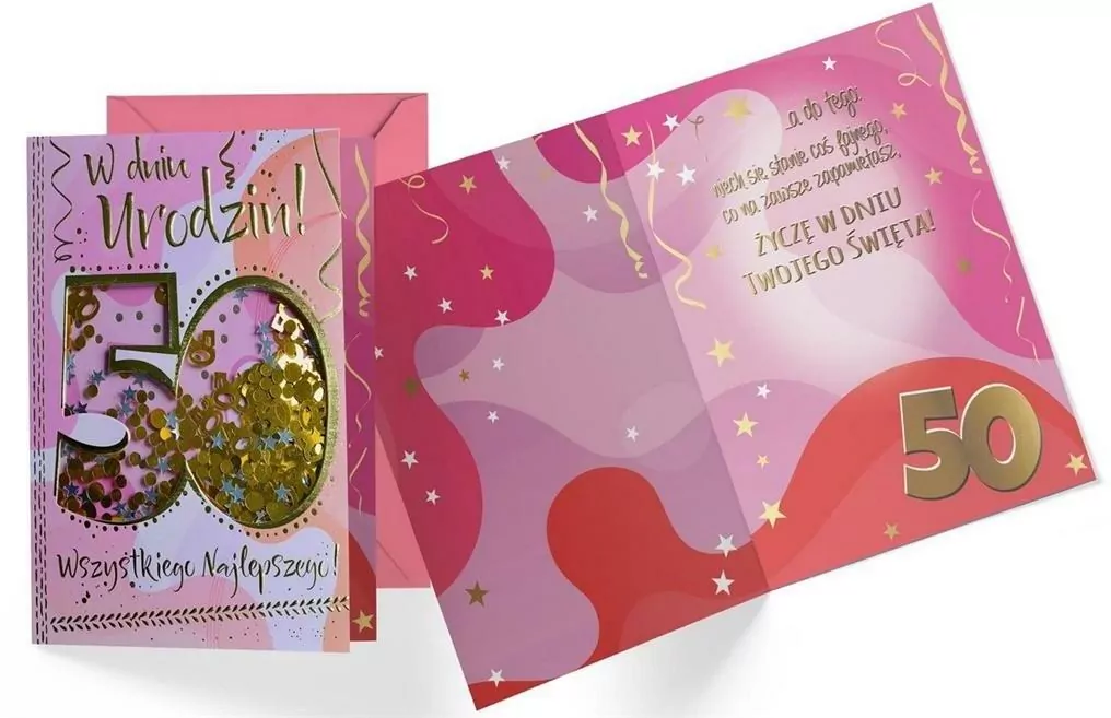 Karnet B6 konfetti KNF-038 Urodziny 50 damskie - tantis.pl