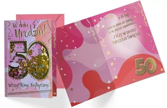 Karnet B6 konfetti KNF-038 Urodziny 50 damskie