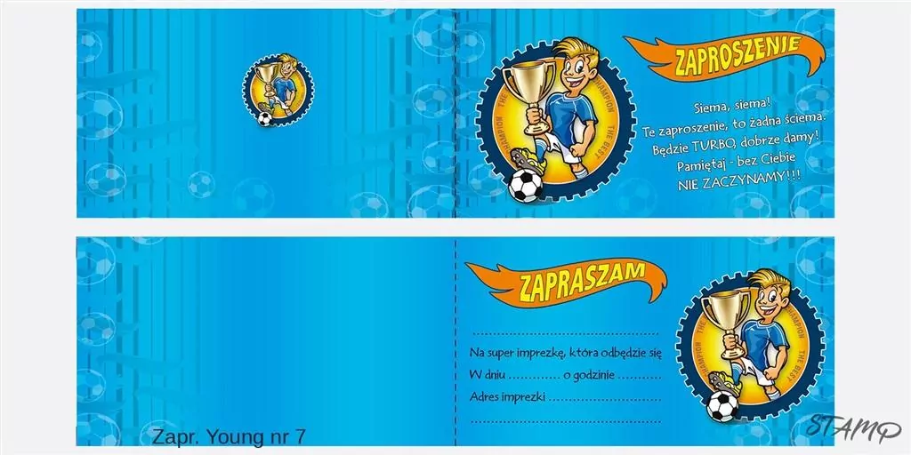 Zaproszenia Young Chłopiec wzór nr 07 10szt - tantis.pl