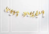 Baner Happy Birthday z kwiatami złoty - tantis.pl