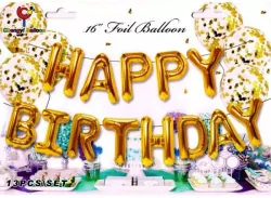 Balon foliowy zestaw liter Happy Birthday, 13 szt. złoty BCF-894