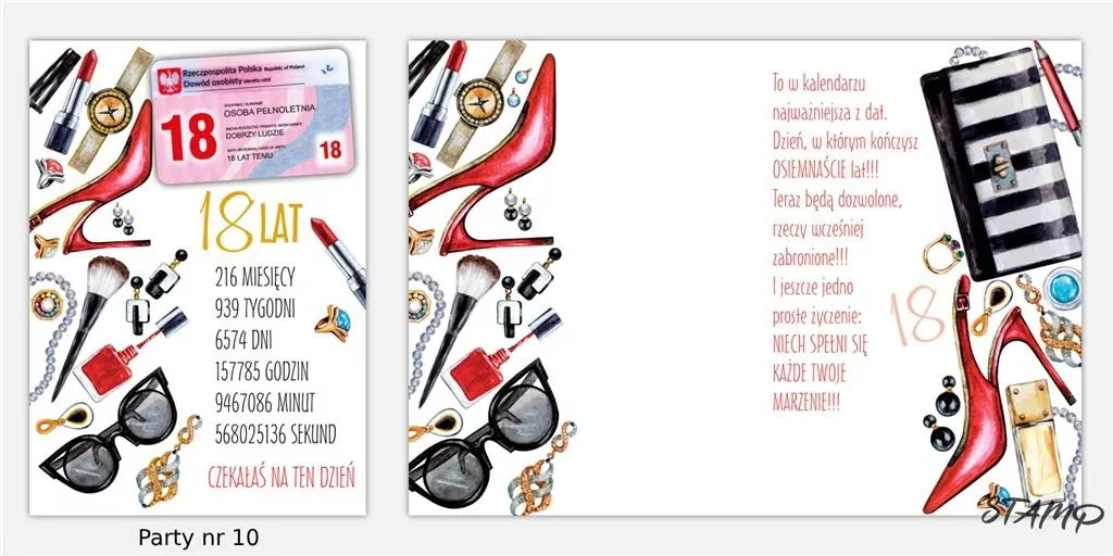 Karnet Party naklejany B6+koperta Urodziny 18 wz10 - tantis.pl