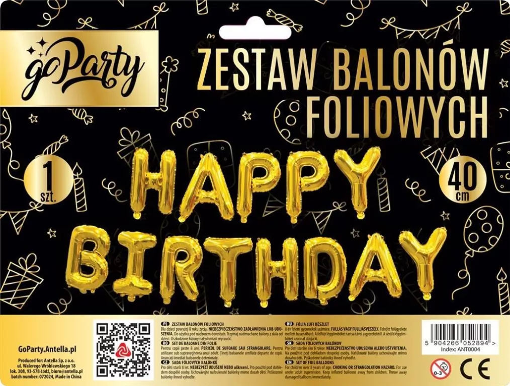 Balon foliowy zestaw liter Happy Birthday, 13 szt. złoty BCF-894 - tantis.pl