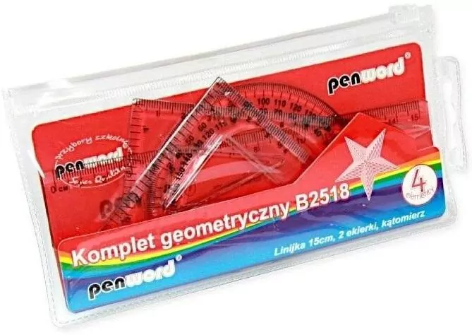 Zestaw geometryczny w etui B2518 -linijka 15cm, 2 ekierki, kątomierz - tantis.pl