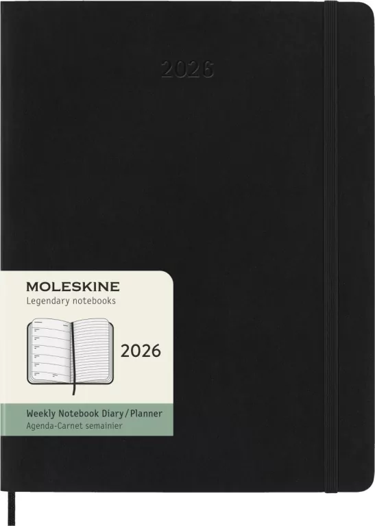 Kalendarz 2026 12M Moleskine XL tygodniowy miękka oprawa czarny 19x25cm - tantis.pl