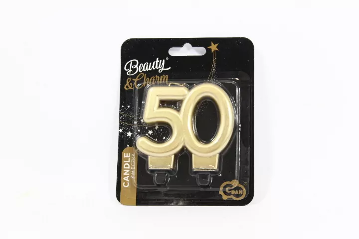 Świeczka cyferka 50 Beauty&Charm metalik złota 8cm - tantis.pl