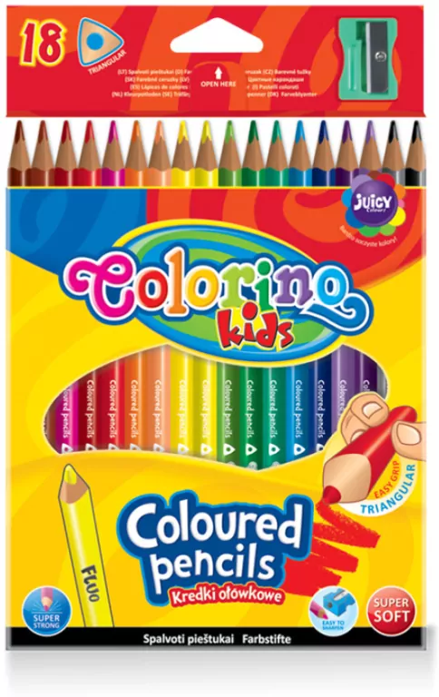 Kredki colorino kids ołówkowe trójkątne z temperówką 18 kolorów - tantis.pl