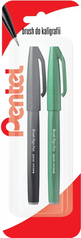 Pentel. Pisak/pędzelek do kaligrafii czarny, zielony - tantis.pl