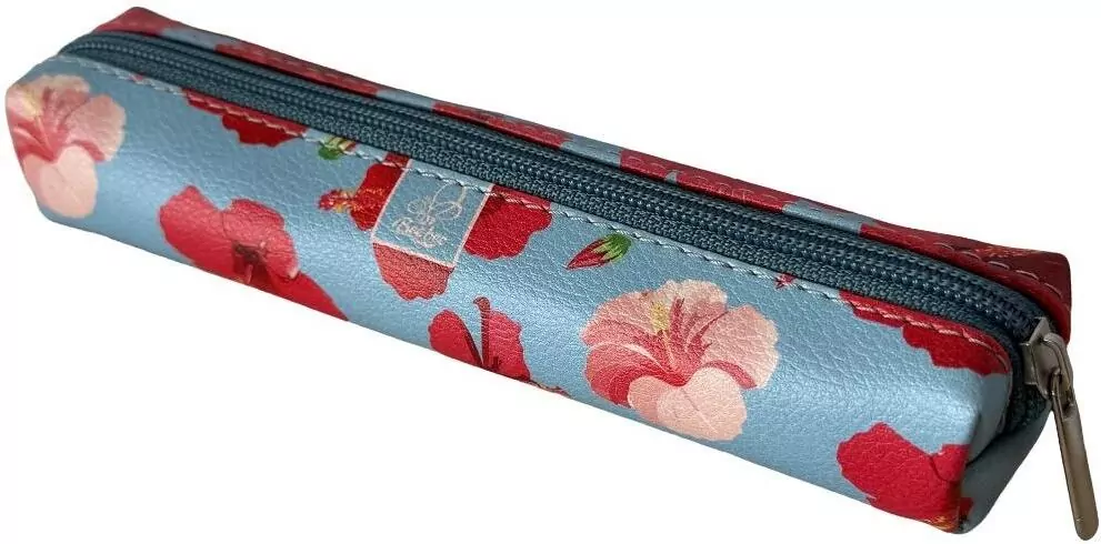Piórnik mini prostkąt Hibiskusy w jeansie - tantis.pl