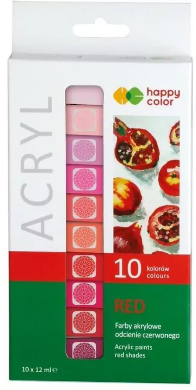 Farba akrylowa 12ml 10 kol czerwony HAPPY COLOR - tantis.pl
