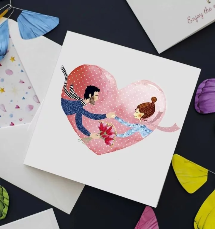 Karnet kwadrat z latającym motylkiem. Ślub serce - tantis.pl