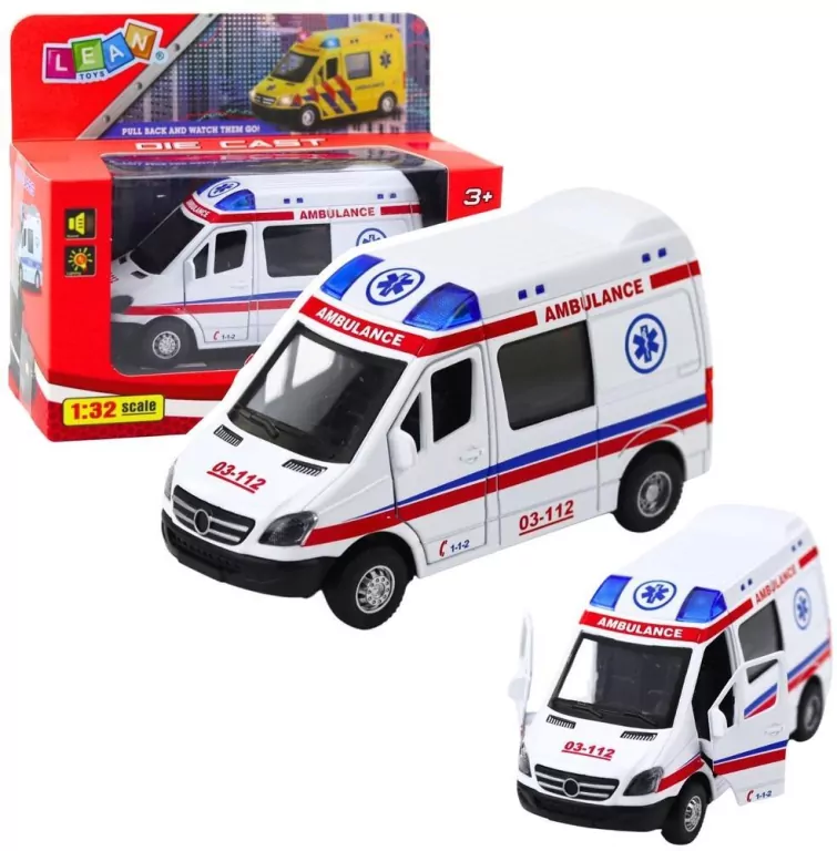 Karetka ambulans metalowy z napędem Pull Back - tantis.pl