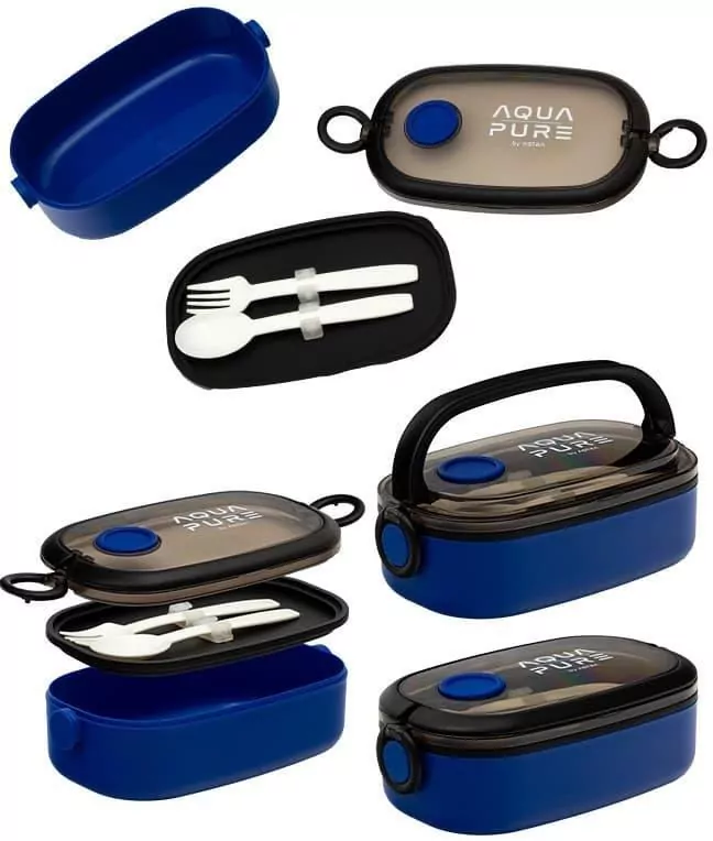 Śniadaniówka Aqua Pure + sztućce blue/black ASTRA - tantis.pl