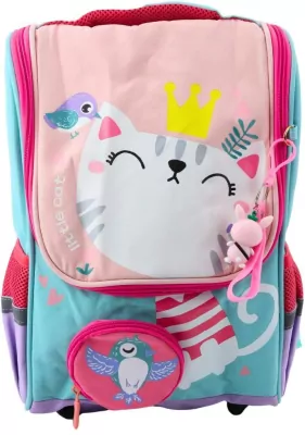 Plecak szkolny Kot biały saszetka z ptaszkiem 21L