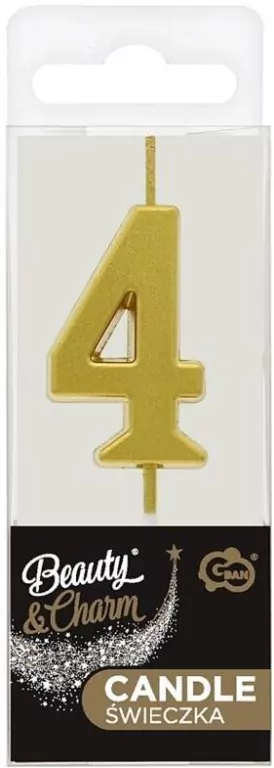 Świeczka piker cyfra 4, metaliczna złota 9,5cm - tantis.pl