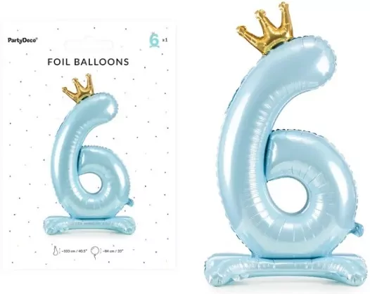Stojący balon foliowy cyfra 6 84cm błękitny - tantis.pl