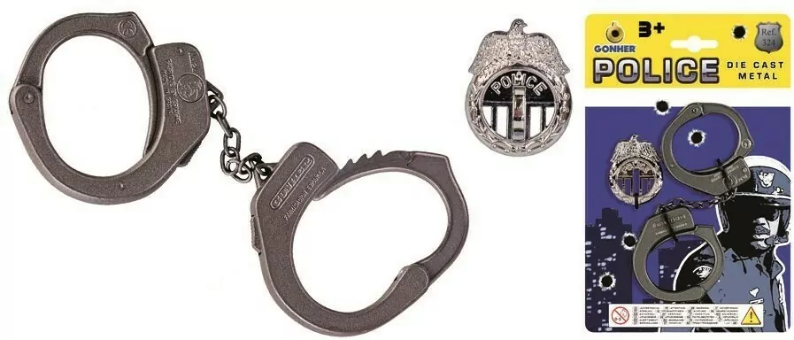 Metalowe kajdanki policyjne z odznaką - tantis.pl