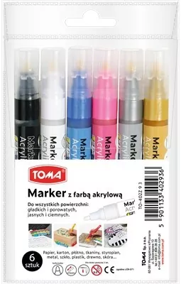 Marker akrylowy metalic 6 kolorów - tantis.pl