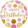 Balon foliowy Pink and gold Happy Birthday 46cm - tantis.pl