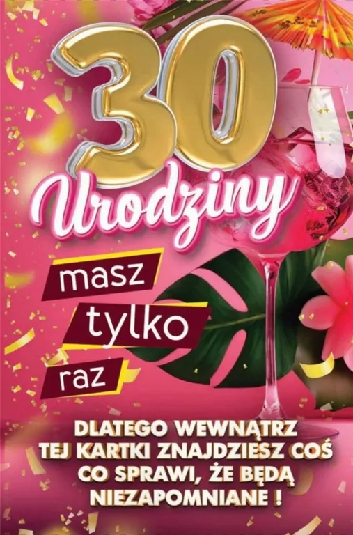 Karnet Urodziny z nakładką na butelkę 30 - tantis.pl