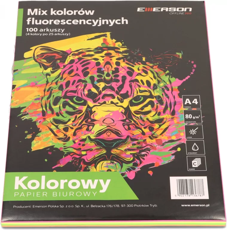 Papier ksero kolory fluorescencyjne A4 100 arkuszy (4 kolory po 25 arkuszy) - tantis.pl
