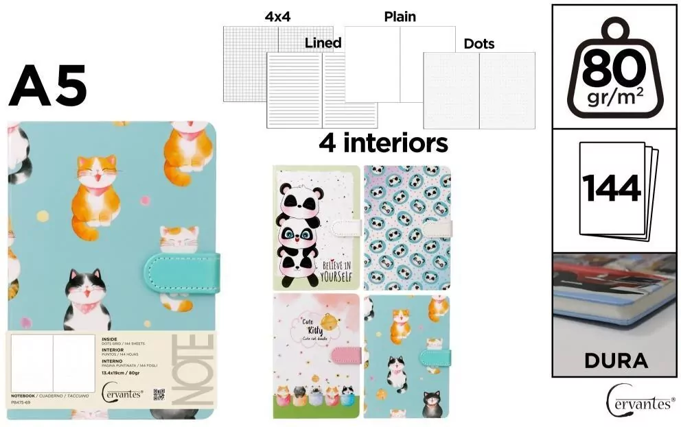 Notatnik A5/144K magnes kotki pandy MIX - tantis.pl