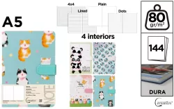 Notatnik A5/144K magnes kotki pandy MIX