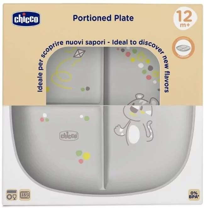 Talerz 3-dzielny szary 12m+ - tantis.pl