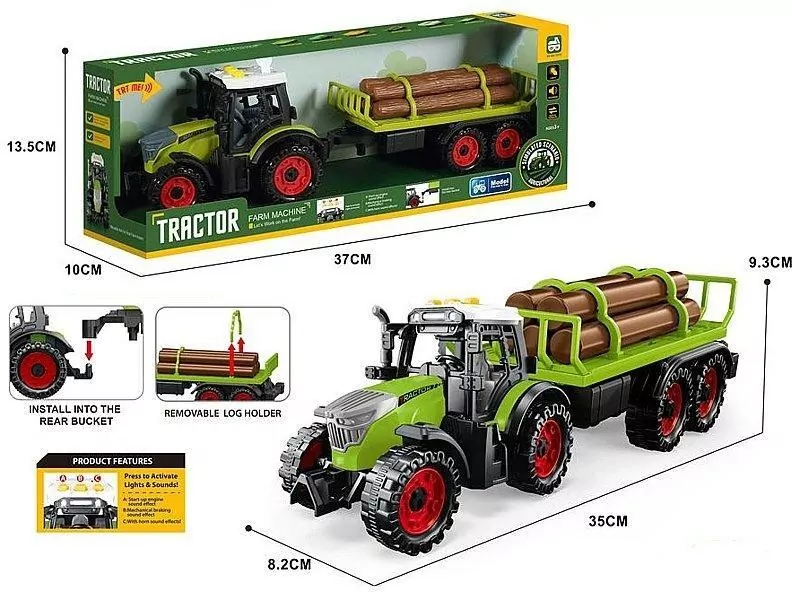 Traktor z przyczepą i drewnem 35x9x8cm - tantis.pl
