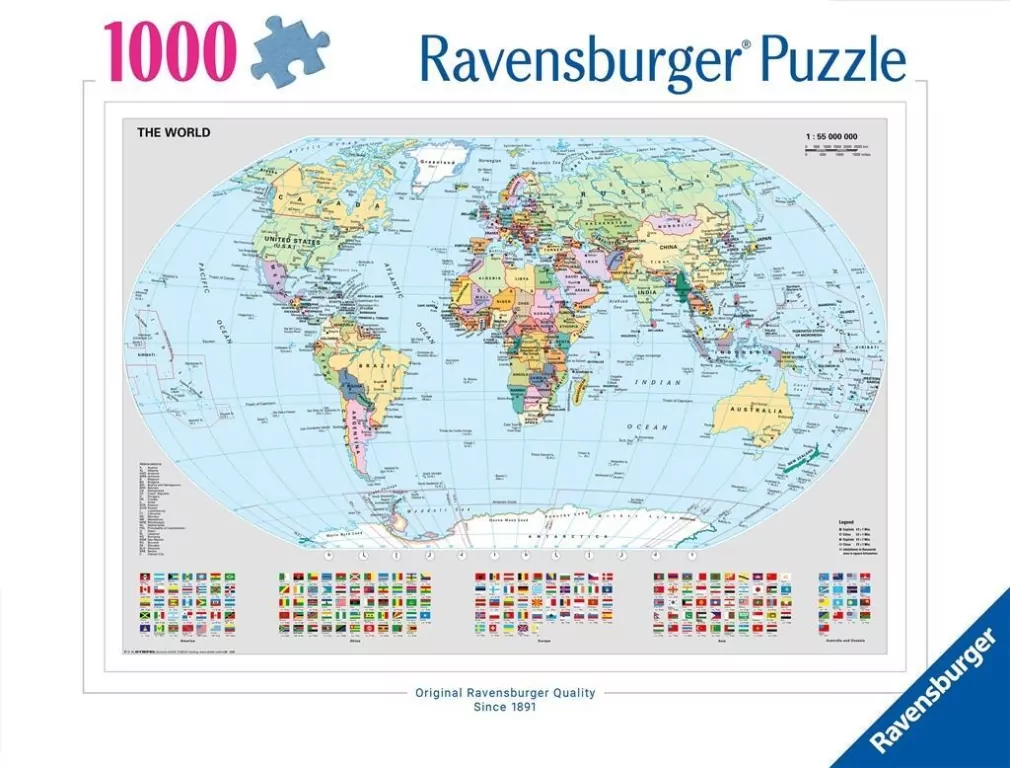 Ravensburger. Puzzle 1000. Polityczna mapa świata - tantis.pl