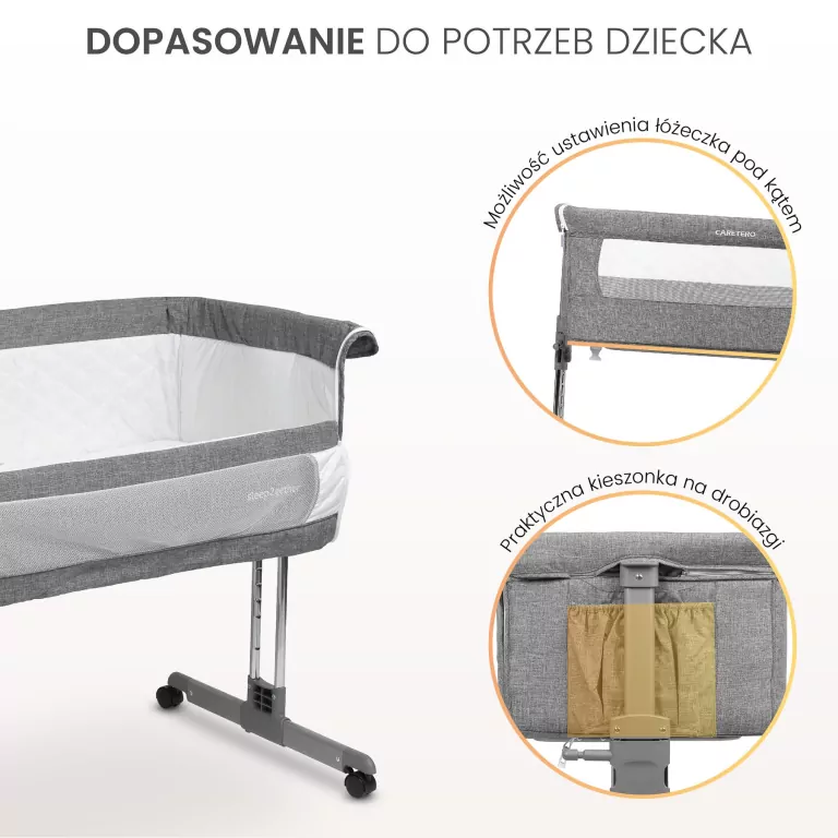 Caretero Łóżeczko dostawne Sleep2gether grafitowe - tantis.pl