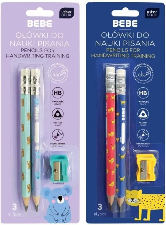 Ołówki do nauki pisania 2szt+temperów BB Kids mix - tantis.pl