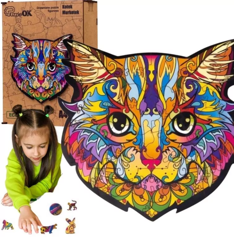 Puzzle drewniane eko 22 A4. Kotek Murkotek - tantis.pl