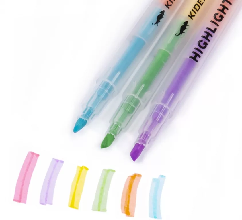 Zakreślacze pastelowe dwustronne 6 kolorów Kidea - tantis.pl