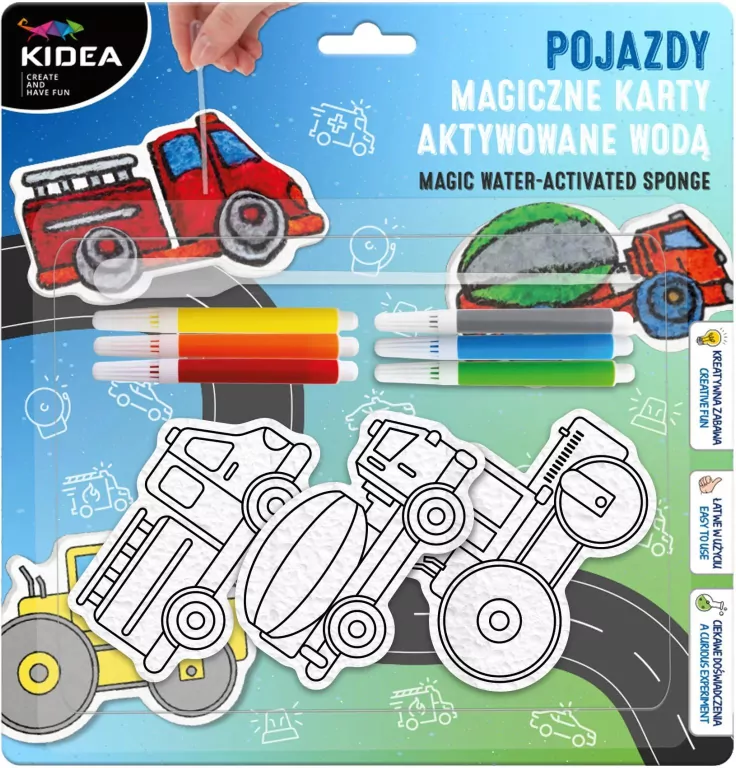 Magiczne karty aktywowane wodą pojazdy Kidea - tantis.pl