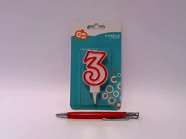 Świeczka. Cyfra 3. Czerwony kontur 7 cm - tantis.pl