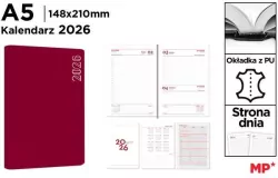 Kalendarz 2026 A5 dzienny czerwony