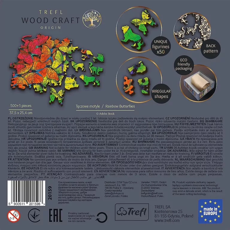 Puzzle drewniane 500+1. Tęczowe motyle - tantis.pl