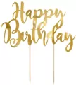 Topper na tort. Happy Birthday. Złoty 22,5cm - tantis.pl