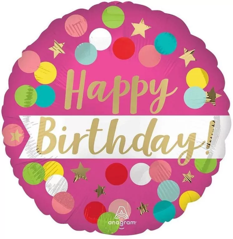 Balon foliowy Birthday pink confetti 46cm - tantis.pl