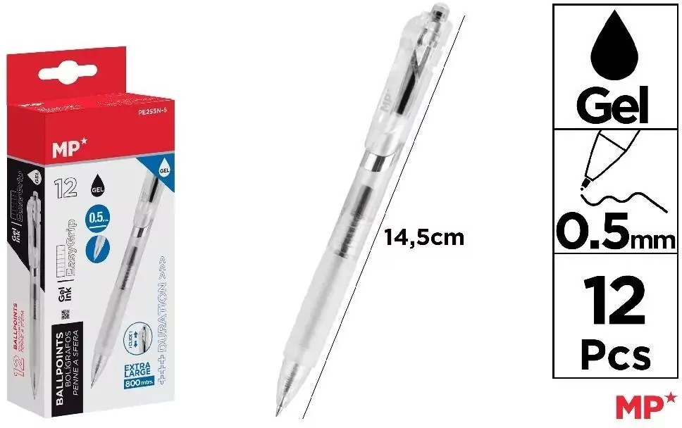 Długopis żelowy 0.5mm czarny (12szt) - tantis.pl