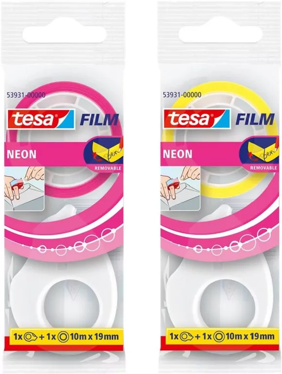 Taśma biurowa Tesa neon 10mx19mm +mini dozownik - tantis.pl