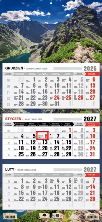 Kalendarz 2027 trójdzielny Tatry Kościelec - tantis.pl