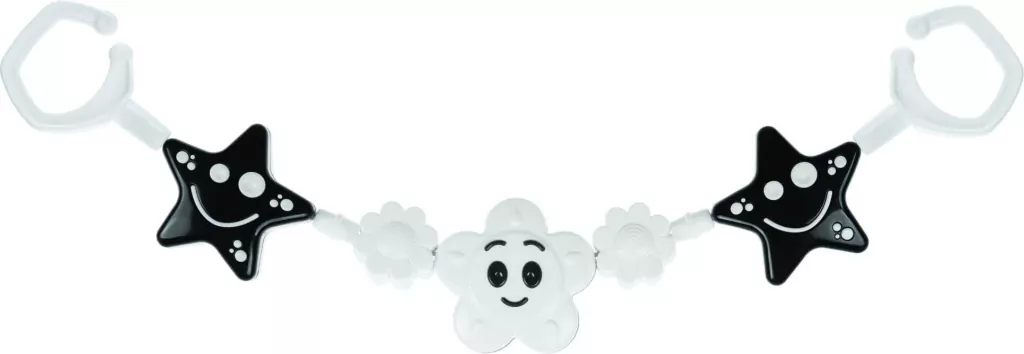 Zawieszka do wózka czarno-biała 2 gwiazdy i kwiat - tantis.pl