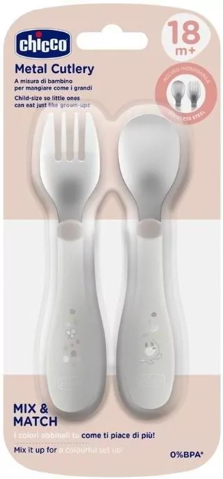 Chicco. Sztućce. Szare. 18 miesięcy - tantis.pl